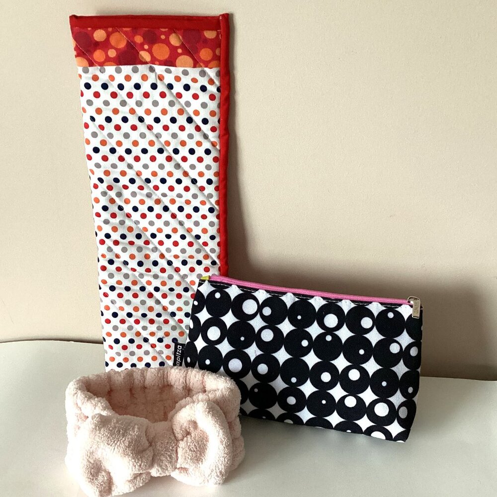 1 Clinique Kapitza Makeup Cosmetic Travel Bag Headband Hair Straightener Cover